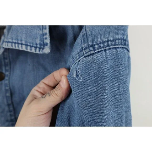 Vtg 90s Streetwear Mens XL Faded Flannel Lined Denim Jean Button Shirt Jacket - Picture 13 of 16